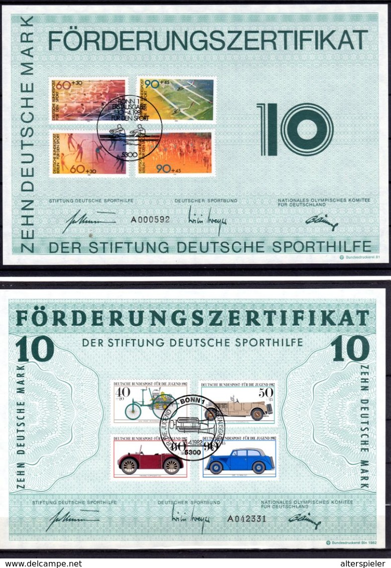 Deutschland Brd Alemagne Alemana Germany Stamps On Förderungszertifikat Deutsche Sporthilfe 2 Stck - Covers & Documents