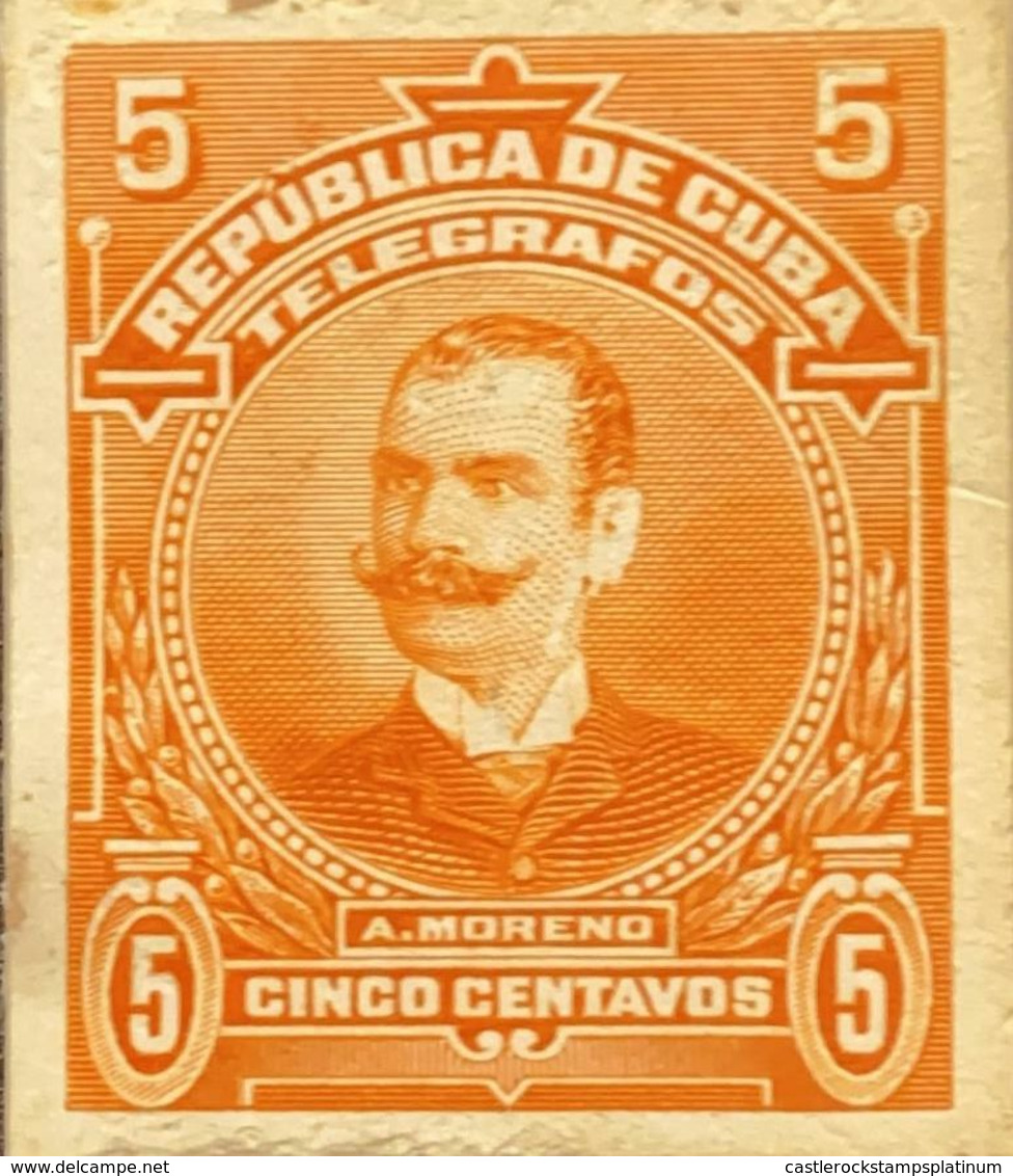 L) 1910 CUBA- CARIBE, GENERAL A. MORENO, ORANGE, 5C, TELEGRAPH, DIE PROOFS AMERICAN BANK NOTE - Telegrafo