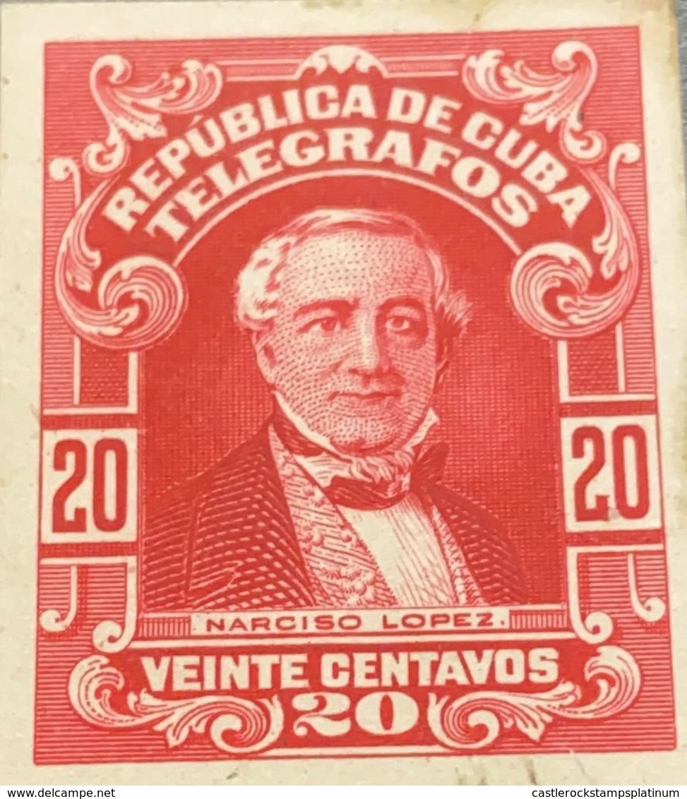 L) 1910 CUBA-CARIBE, NARCISO LOPEZ, 20C, RED, TELEGRAPH, DIE PROOFS AMERICAN BANK NOTE - Telegraafzegels