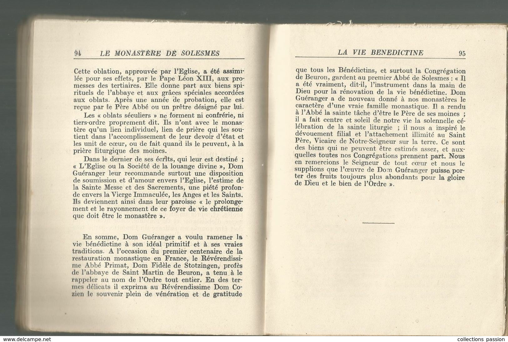 Régionalisme ,Sarthe ,religion , LE MONASTERE DE SAINT PIERRE DE SOLESMES ,1946, 98 Pages ,  Frais Fr 3.95 E - Pays De Loire