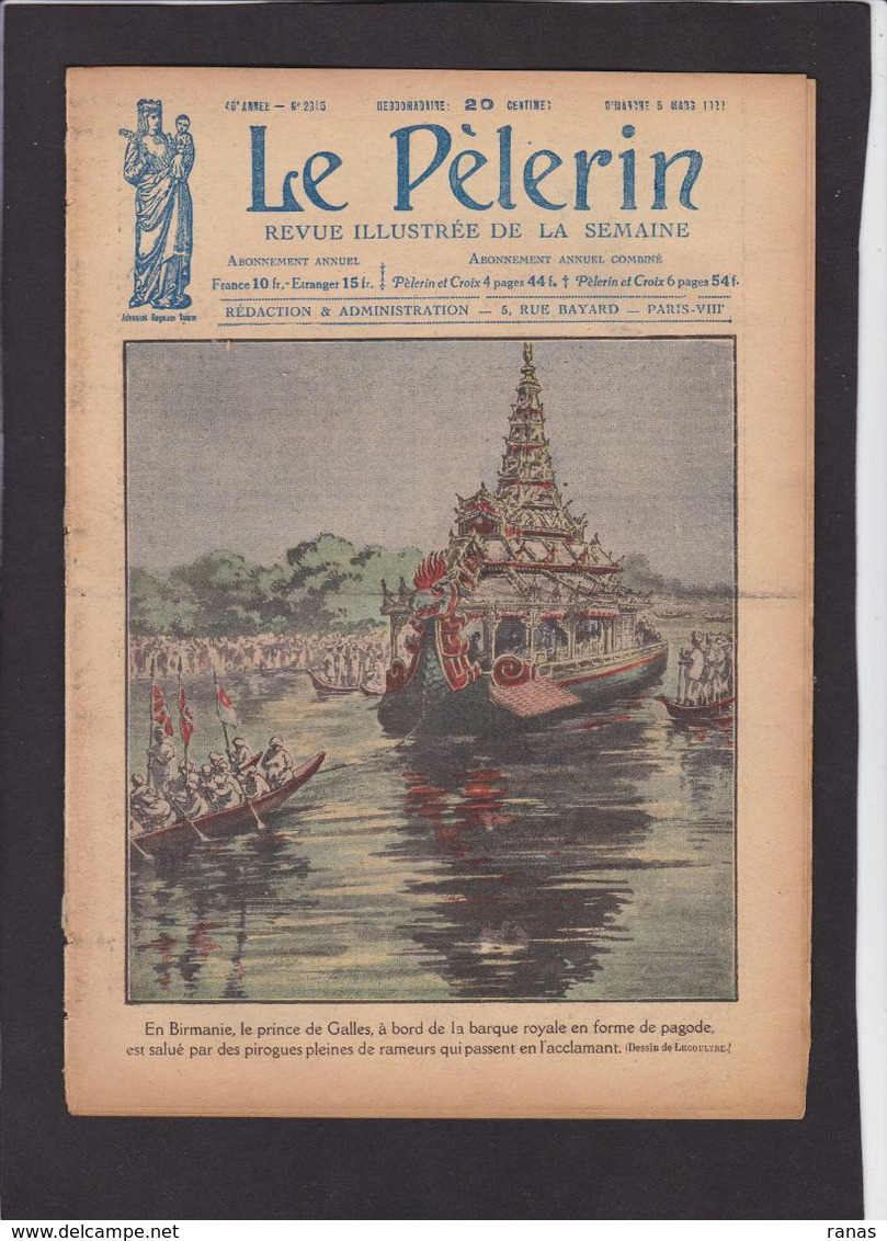 Revue Le Pélerin  N° 2345 De 1922 Asie Birmanie Abyssinie Bouclier - Other & Unclassified