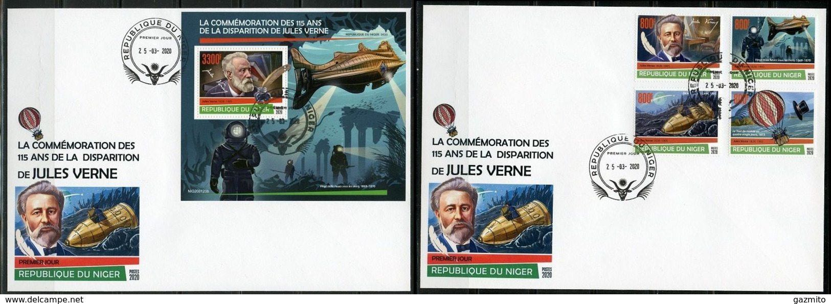 Niger 2020, J. Verne, Submarine, Diving, Baloons, Diving, 4val+BF In 2FDC - Tauchen
