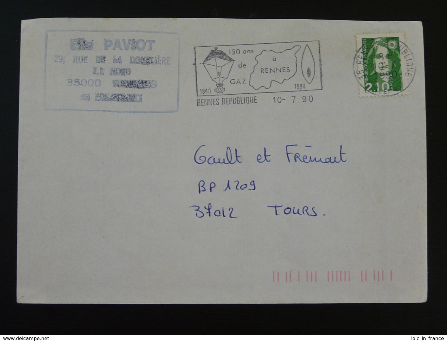 35 I&V Rennes Republique 150 Ans De Gaz 1990 - Flamme Sur Lettre Postmark On Cover - Gas