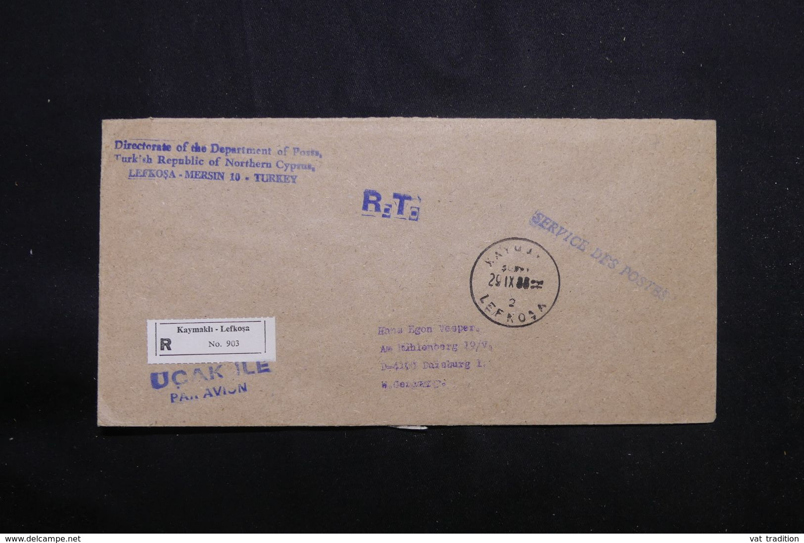 CHYPRE TURQUIE - Enveloppe Des PTT De Lefkosa En Recommandé Pour L 'Allemagne Par Avion - L 68489 - Cartas & Documentos