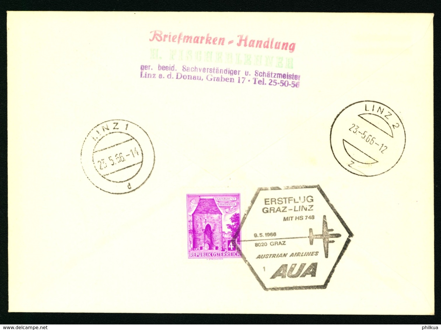 1966 Erstflug 9. Mai 1966 AUA Austrian Airlines HS 748  Graz - Linz Stempel_ Eröffnungsflug Von Der AUA Verschoben - Sonstige & Ohne Zuordnung