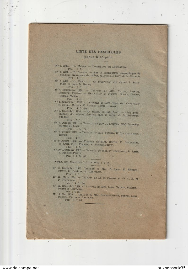 SAINT SERVAN - BULLETIN DU LABORATOIRE MARITIME - MUSEUM NATIONAL D'HISTOIRE NATURELLE - FASCICULE XIV - 1/05/1935 - 35 - Other & Unclassified