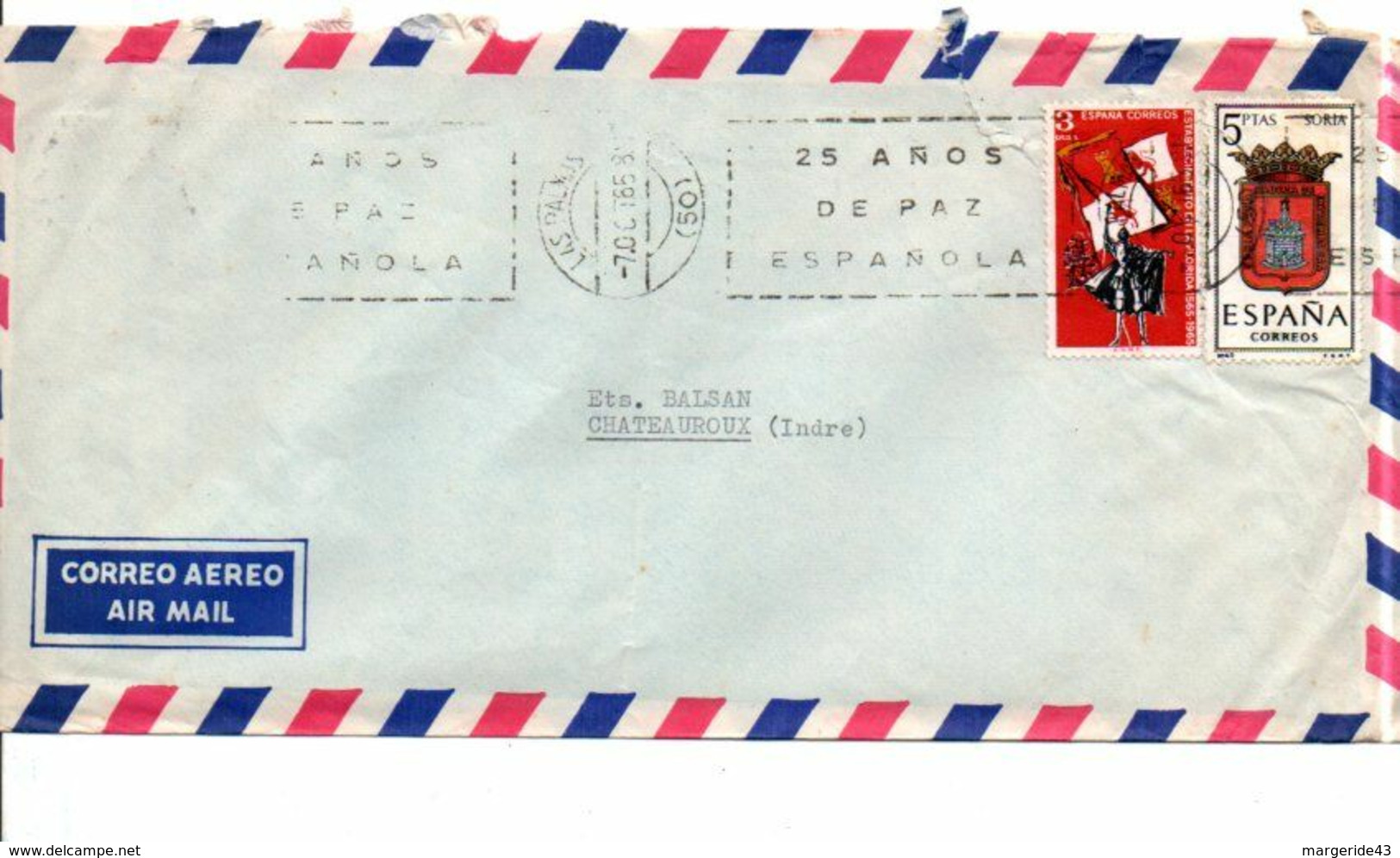 ESPAGNE AFFRANCHISSEMENT COMPOSE SUR LETTRE POUR LA FRANCE 1965 - Lettres & Documents