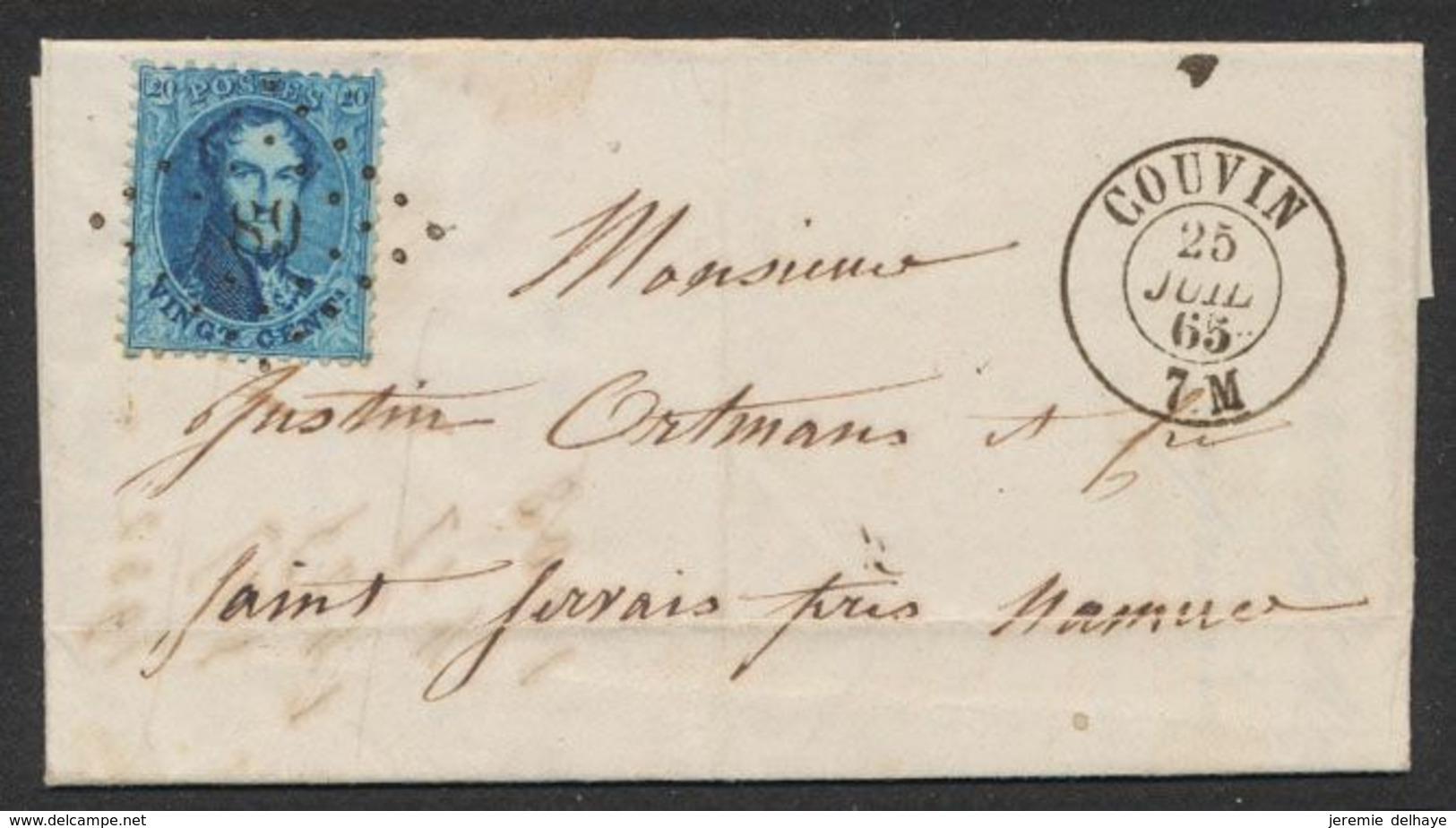 Médaillon Dentelé - N°15 Sur LAC Obl Pt 89 çàd Couvin (1865) > St-Servais (Namur). TB - 1863-1864 Medaillen (13/16)