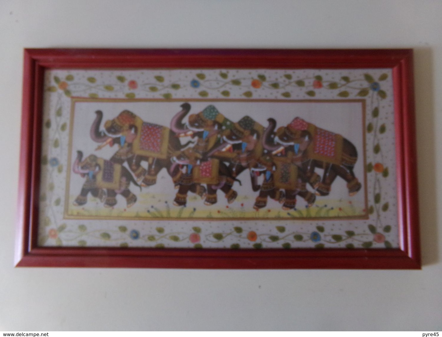 Peinture Sur Satin Avec Cadre En Bois " Procession D'éléphants " - Oriental Art