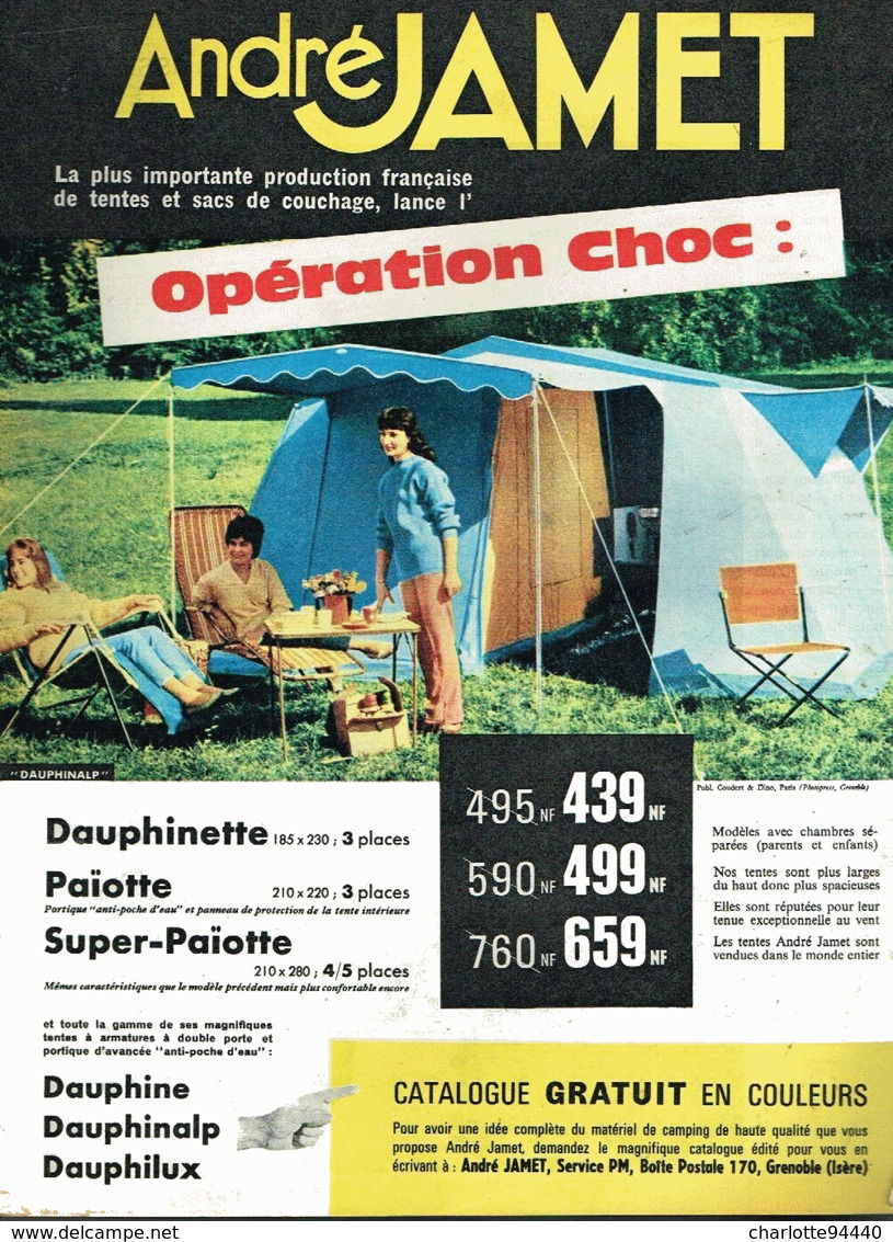 PUB Camping Tente " André Jamet " 1961 ( 1 ) - Camping