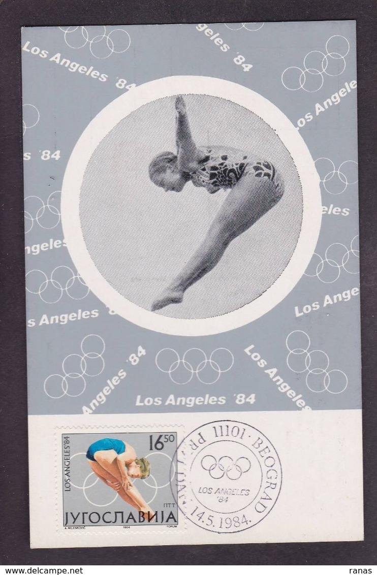 CPSM Plongeon Natation Jeux Olympiques De Los Angeles 1984 Timbré Non Circulé - High Diving