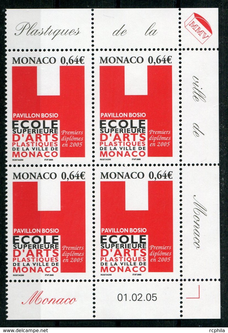 RC 18195 MONACO N° 2483 ECOLE SUPÉRIEURE D'ARTS PLASTIQUES BLOC DE 4 COIN DATÉ NEUF ** TB - Neufs