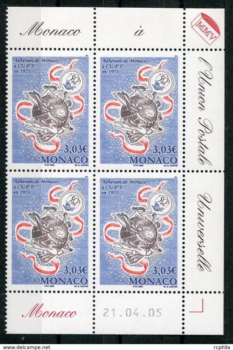 RC 18202 MONACO N° 2498 ADHÉSION A L' UPU BLOC DE 4 COIN DATÉ NEUF ** TB - Unused Stamps