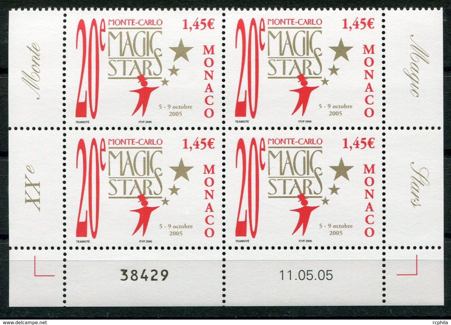 RC 18204 MONACO N° 2503 MAGIC STARS 2005 BLOC DE 4 COIN DATÉ NEUF ** TB - Neufs