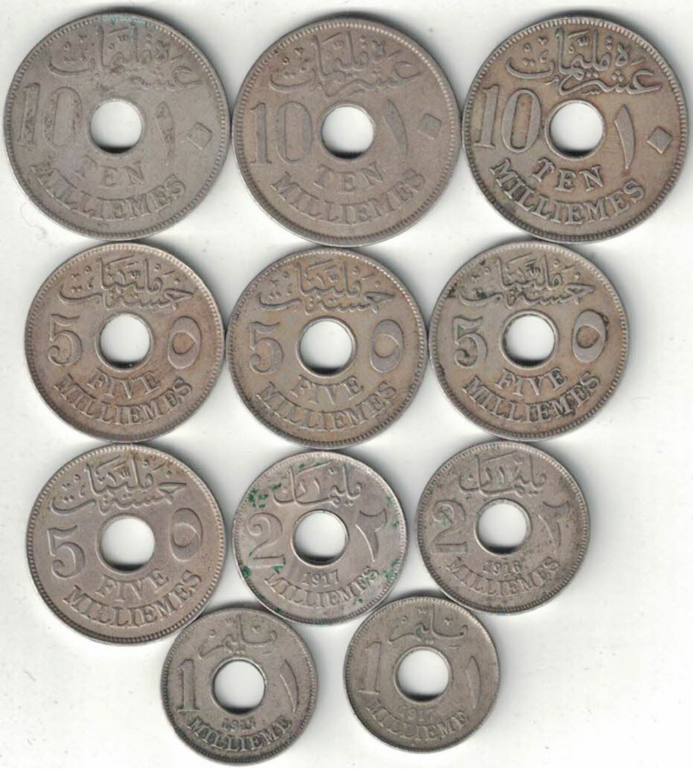 Egypt (British Occupation) Collection Of 11 Coins 1916-1917 All Listed & Different - Egypte