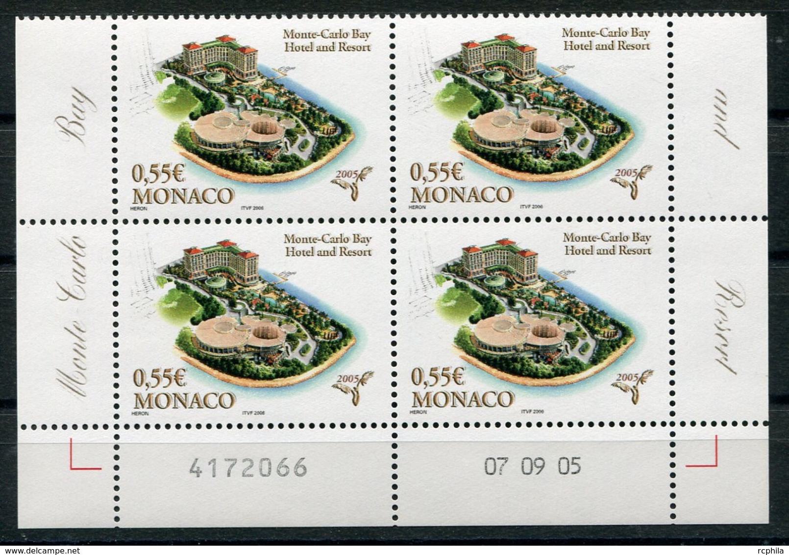 RC 18207 MONACO N° 2506 MONTÉ CARLO BAY HOTEL & RESORT BLOC DE 4 COIN DATÉ NEUF ** TB - Unused Stamps