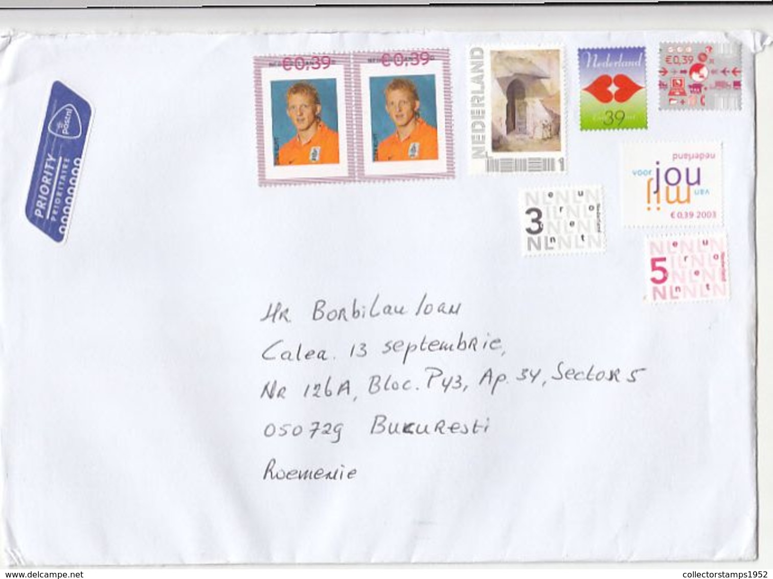 8009FM- SOCCER PLAYER, PAINTING, HEARTS, TELECOM, STAMPS ON COVER, 2019, NETHERLANDS - Storia Postale