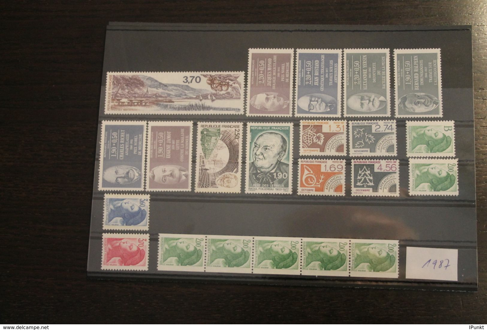 France 1987, 2586-2635; Postfrisch, Frankreich Jahrgang 1987, 59 Werte, 3 MH, überkomplett, 3 Steckkarten - 1980-1989