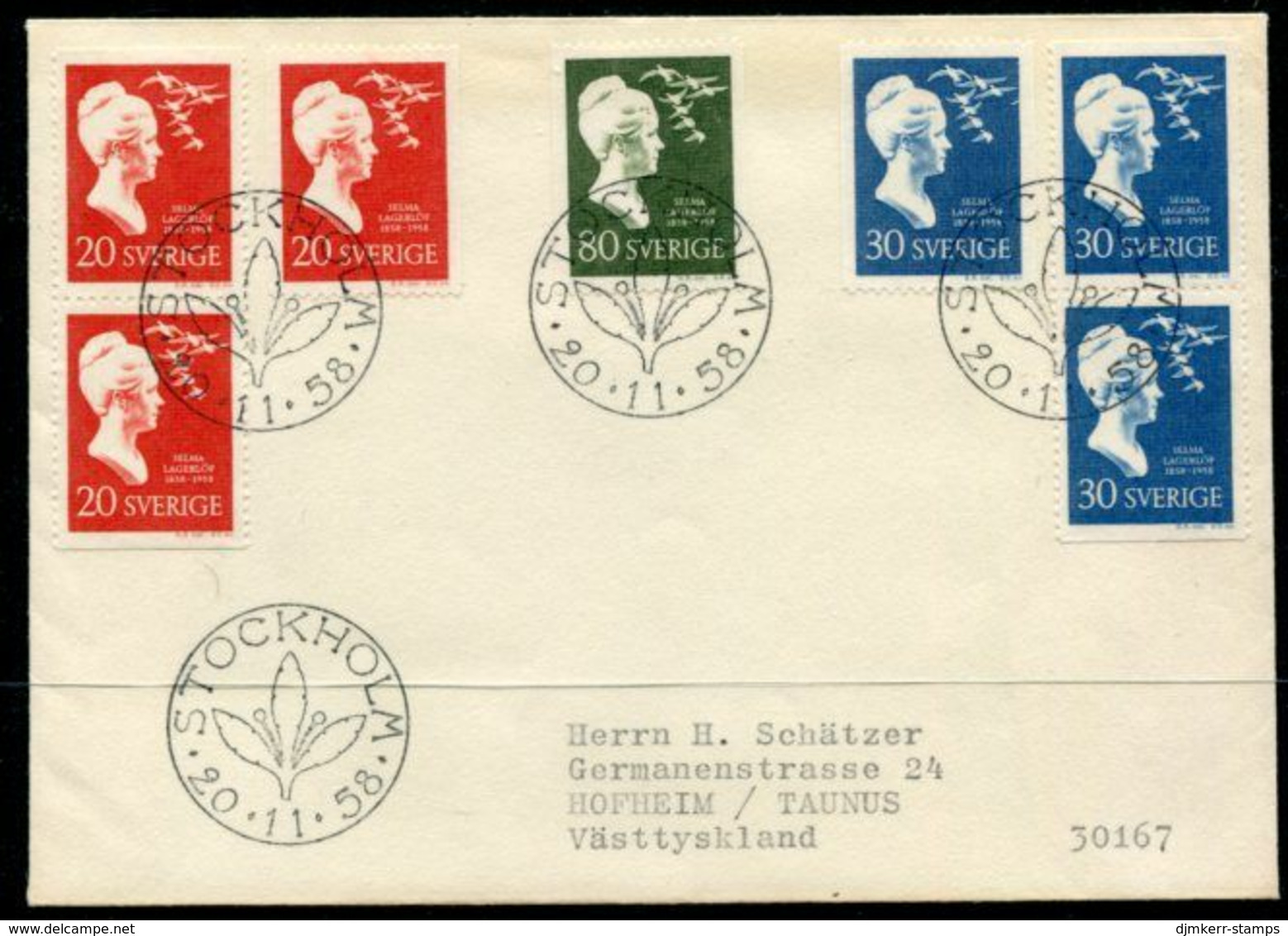 SWEDEN 1958 Selma Lagerlöf Centenary FDC.  Michel 443-45 - FDC