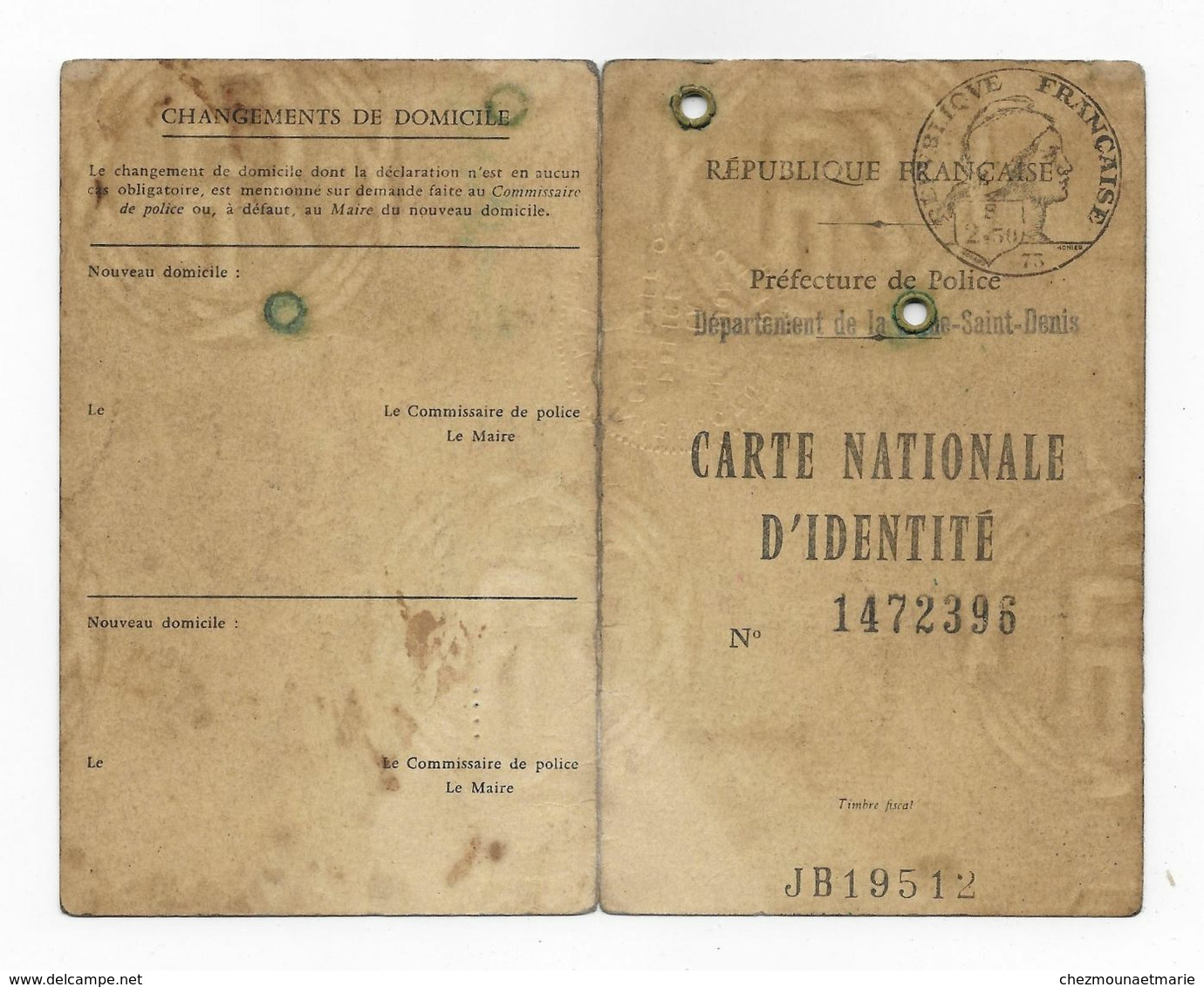 1967 DOUAY ALBERTINE EPOUSE DORARD NEE 1892 NEUFMONTIERS LES MEAUX HABITANT AVENUE BEGUE STAINS - CARTE IDENTITE - Documents Historiques