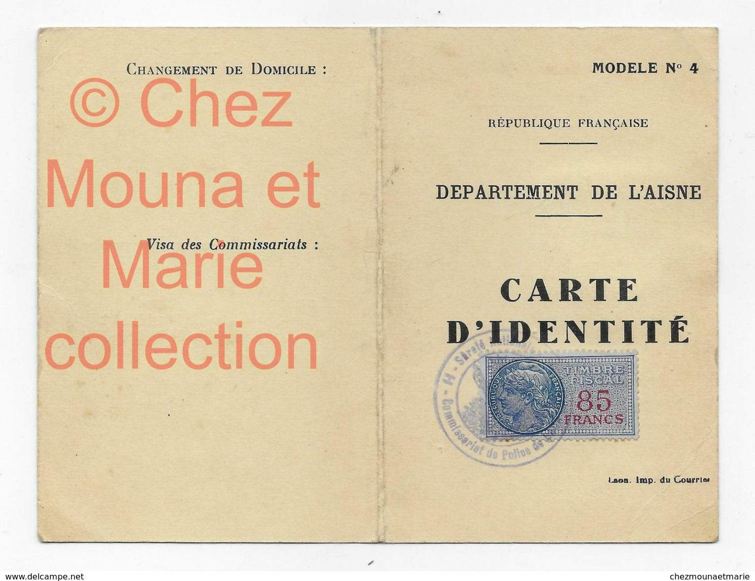 1954 JARRIER LOUISE EPOUSE GRAINDORGE NEE 1885 PARIS HABITANT LAON RUE THIBESARD - CARTE D IDENTITE - Documents Historiques