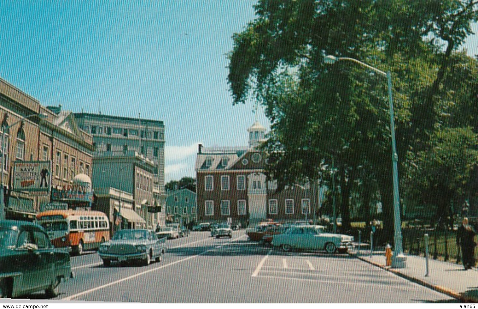 Newport Rhode Island, Washington Square Street Scene, Bus Autos C1950s Vintage Postcard - Newport