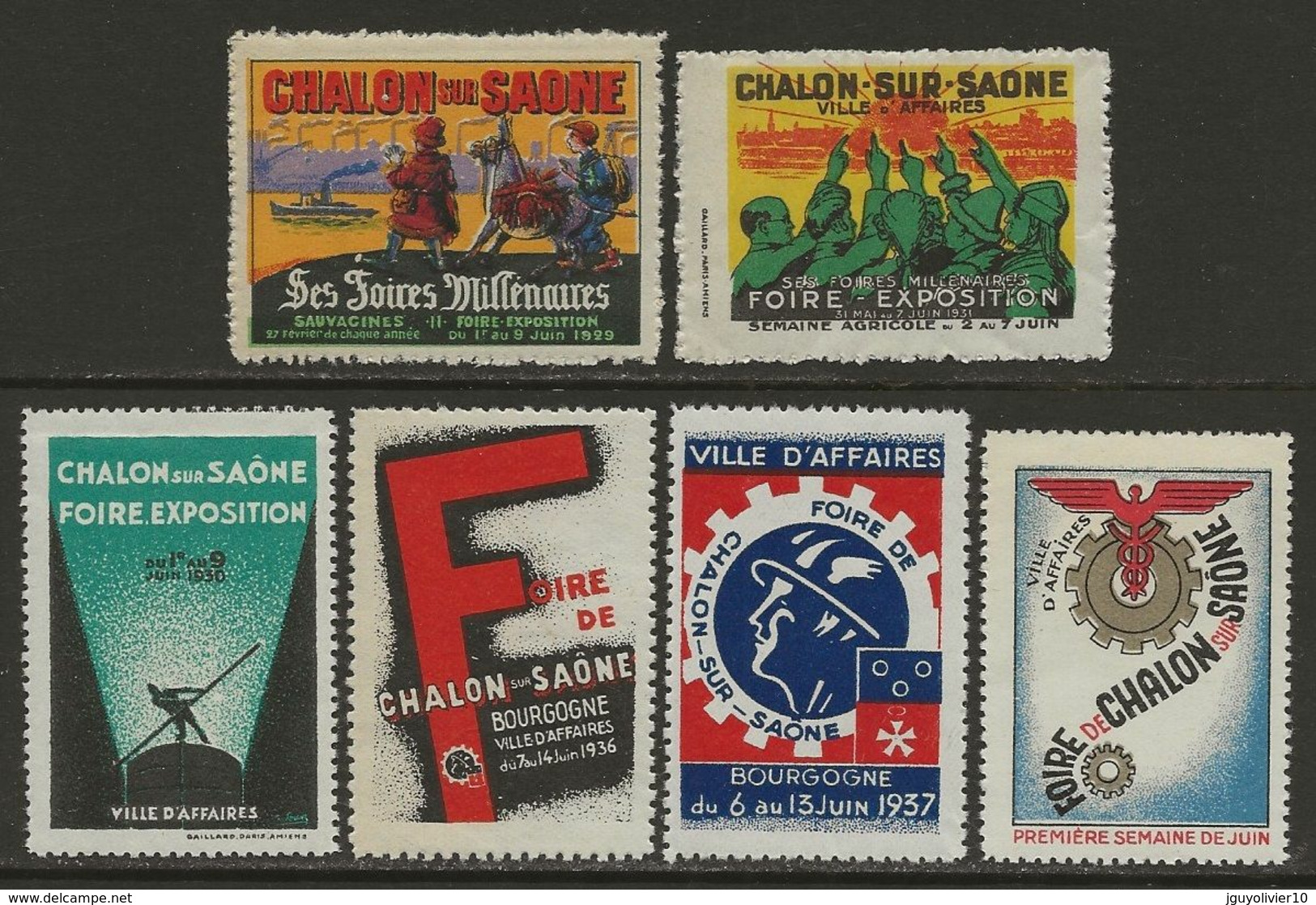 France C.1930 Vignettes Chalon-sur-Saône, Bourgogne 6 Diff. Neufs Sans Charnière - Altri & Non Classificati