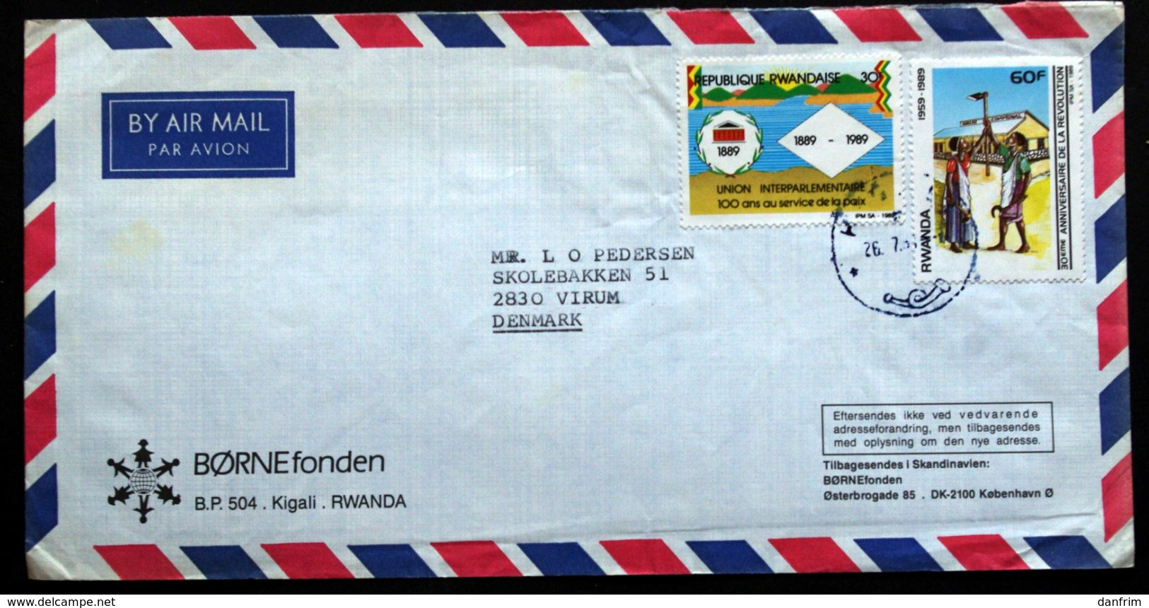 Rwanda Air Mail Cover Children's Foundation  Sent To Denmark  ( Lot 2033 ) - Autres & Non Classés