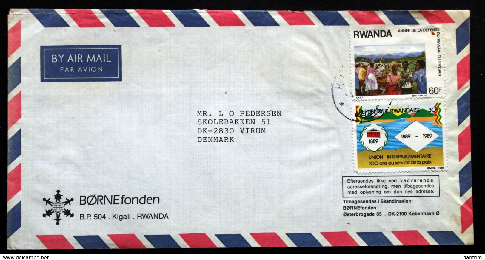 Rwanda Air Mail Cover Children's Foundation  Sent To Denmark  ( Lot 2033 ) - Autres & Non Classés