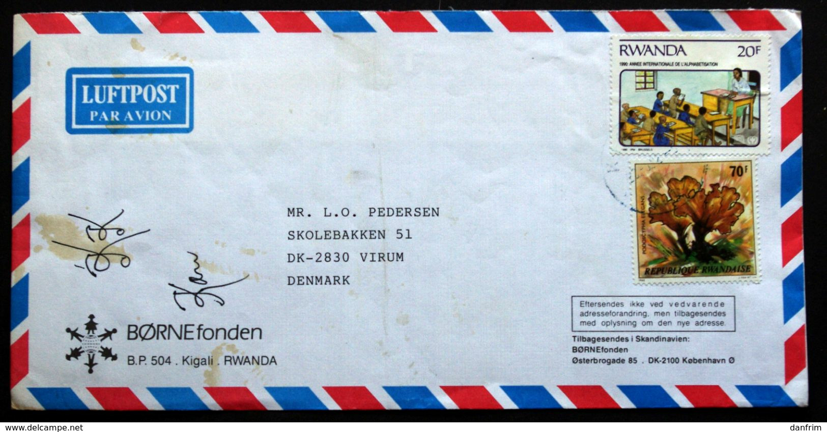 Rwanda Air Mail Cover Children's Foundation  Sent To Denmark  ( Lot 2033 ) - Other & Unclassified