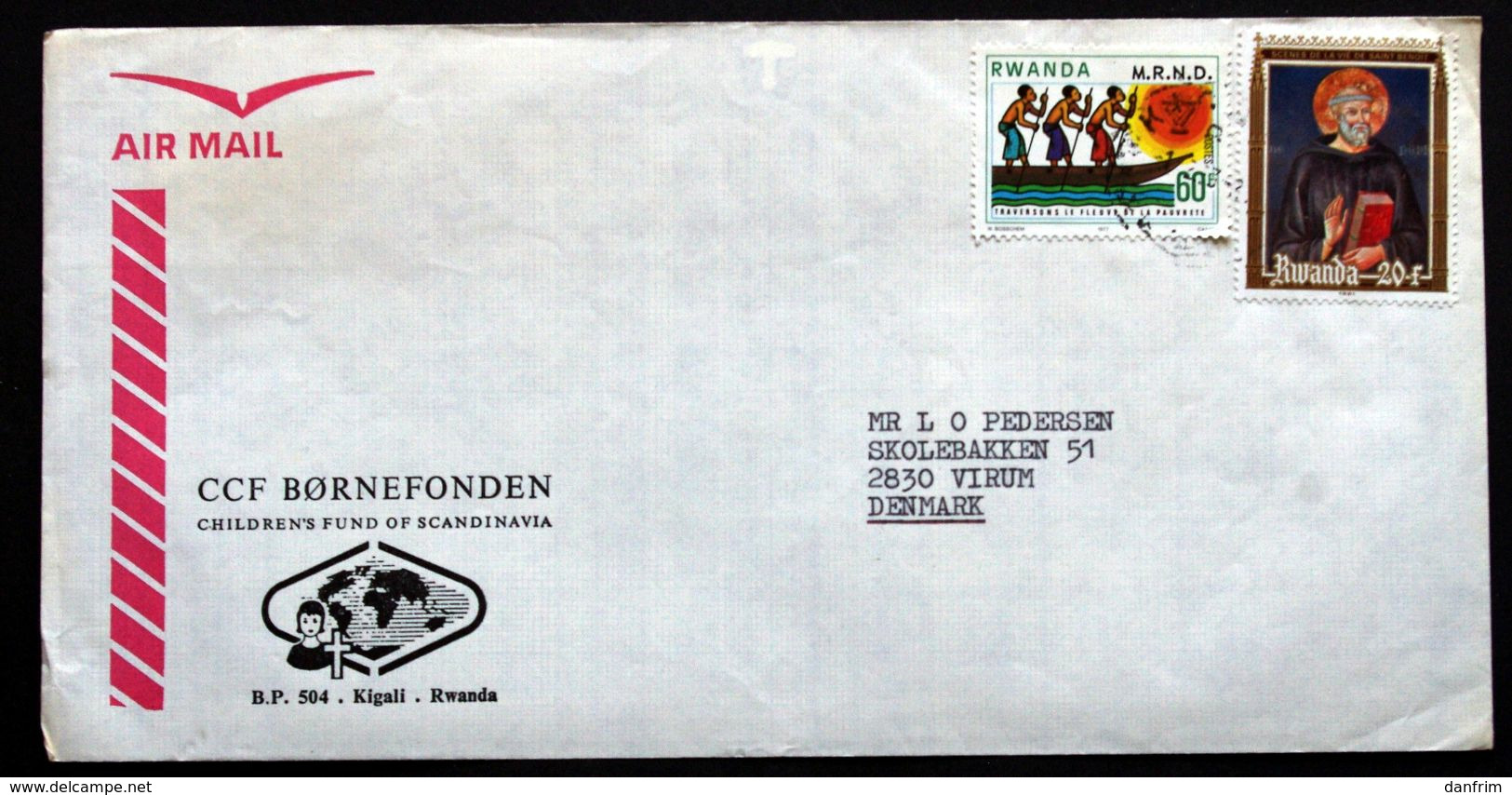 Rwanda Air Mail Cover Children's Foundation  Sent To Denmark  ( Lot 2033 ) - Sonstige & Ohne Zuordnung