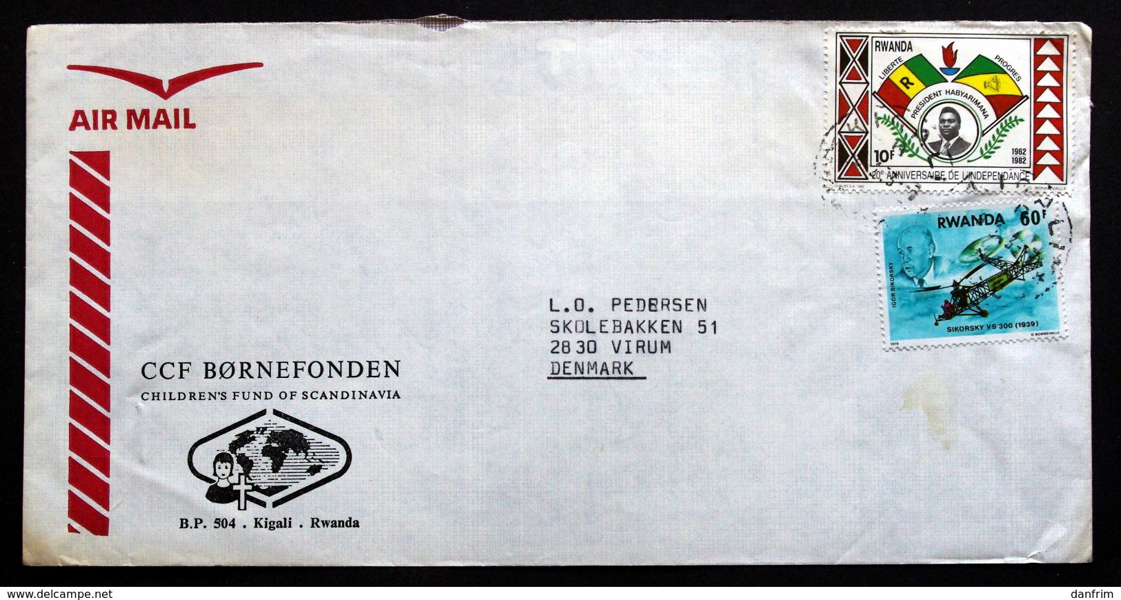 Rwanda Air Mail Cover Children's Foundation  Sent To Denmark  ( Lot 2033 ) - Other & Unclassified