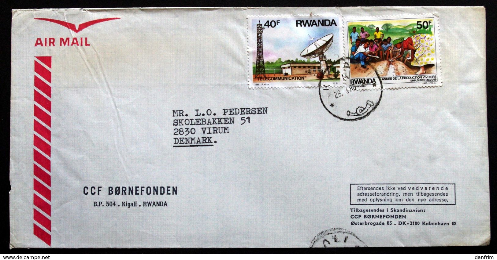 Rwanda Air Mail Cover Children's Foundation  Sent To Denmark  ( Lot 2033 ) - Other & Unclassified