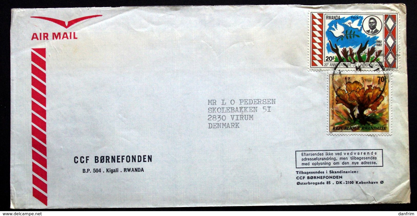 Rwanda Air Mail Cover Children's Foundation  Sent To Denmark  ( Lot 2033 ) - Sonstige & Ohne Zuordnung