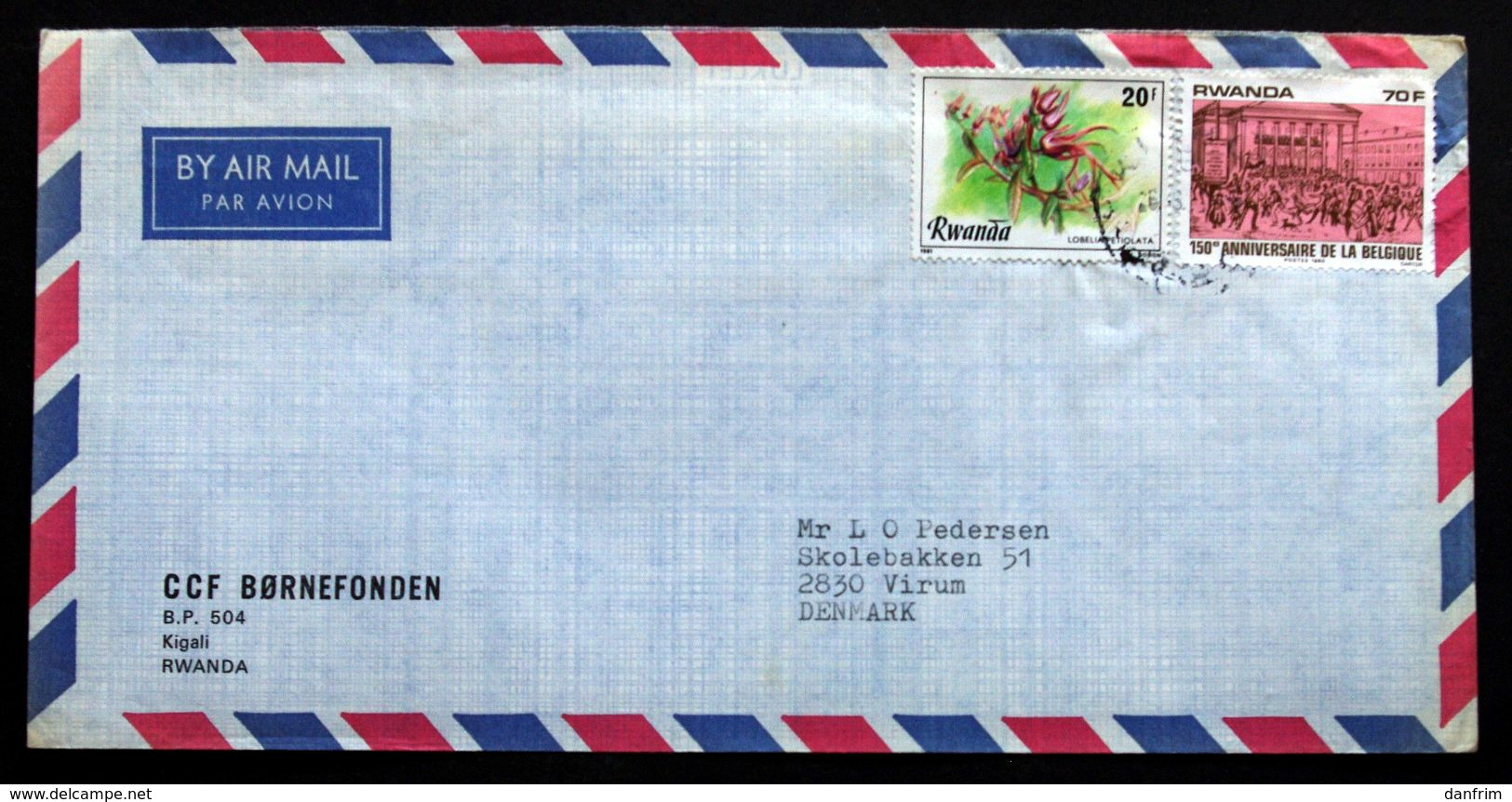 Rwanda Air Mail Cover Children's Foundation  Sent To Denmark  ( Lot 2033 ) - Autres & Non Classés