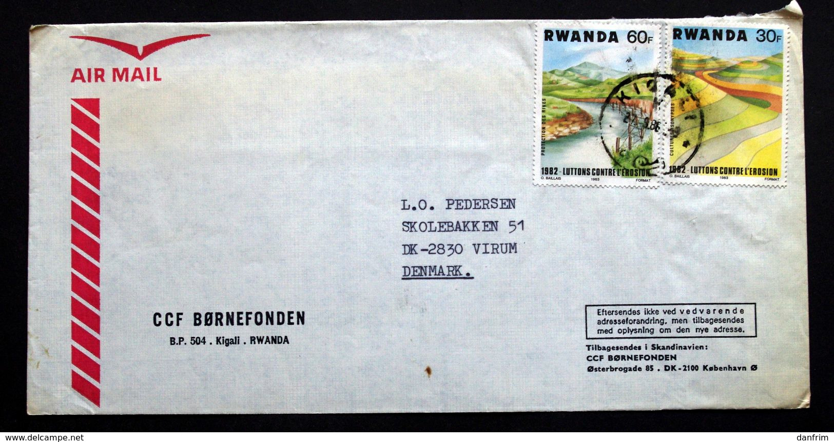 Rwanda Air Mail Cover Children's Foundation  Sent To Denmark  ( Lot 2033 ) - Autres & Non Classés