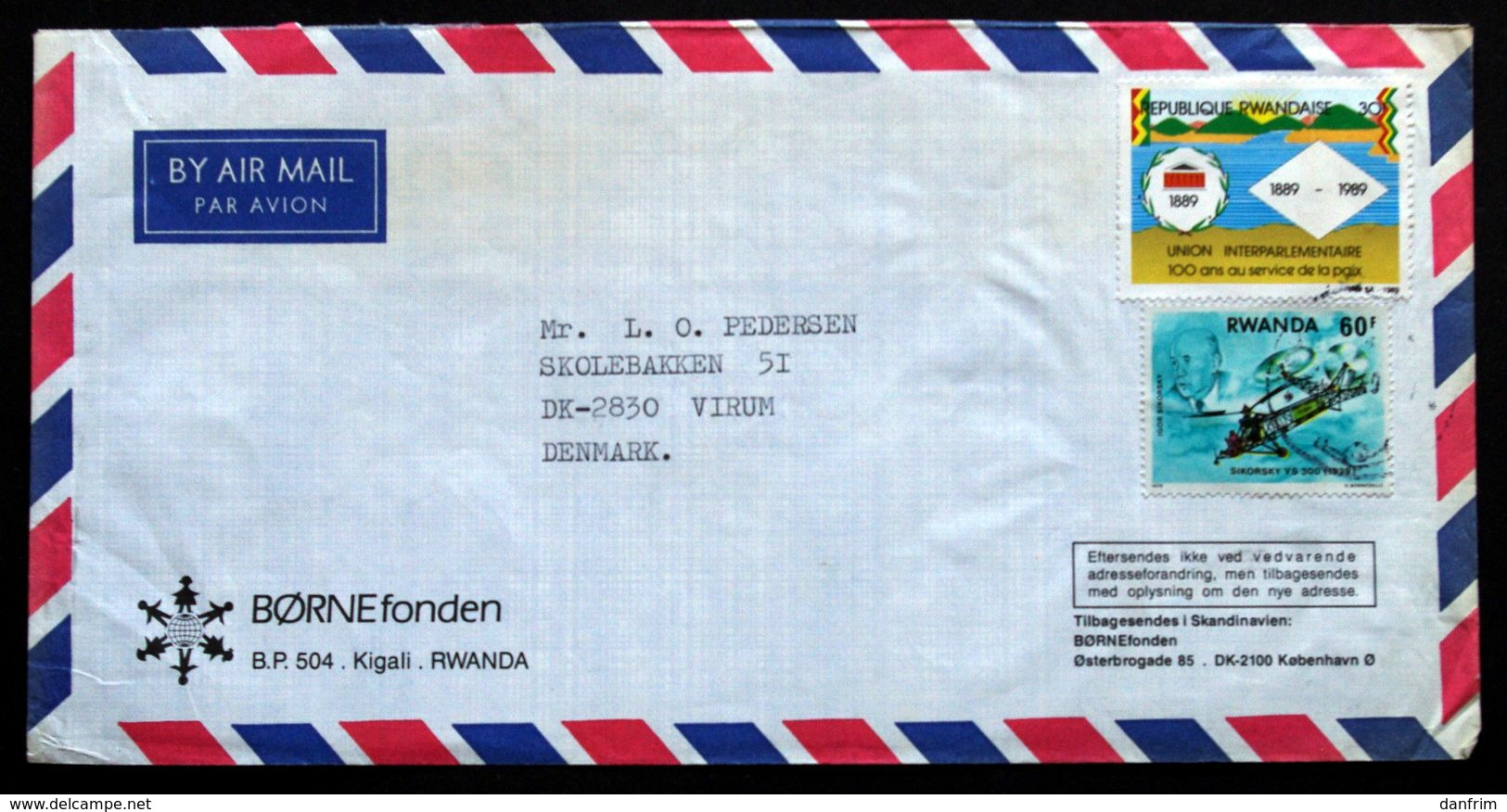 Rwanda Air Mail Cover Children's Foundation  Sent To Denmark  ( Lot 2033 ) - Autres & Non Classés