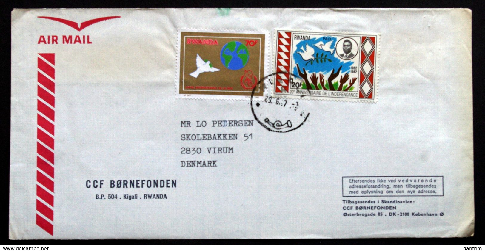 Rwanda Air Mail Cover Children's Foundation  Sent To Denmark  ( Lot 2033 ) - Other & Unclassified