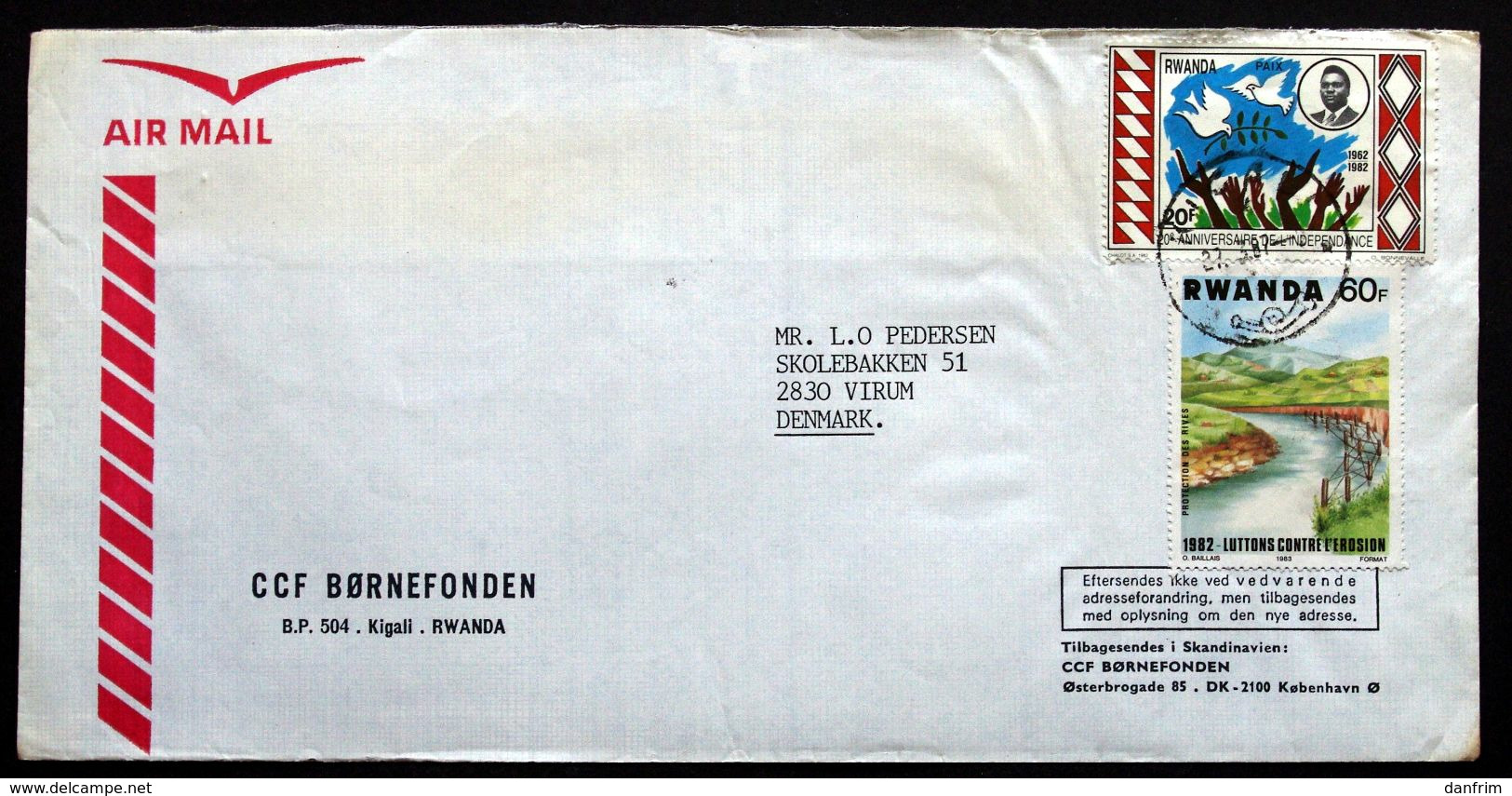 Rwanda Air Mail Cover Children's Foundation  Sent To Denmark  ( Lot 2033 ) - Sonstige & Ohne Zuordnung