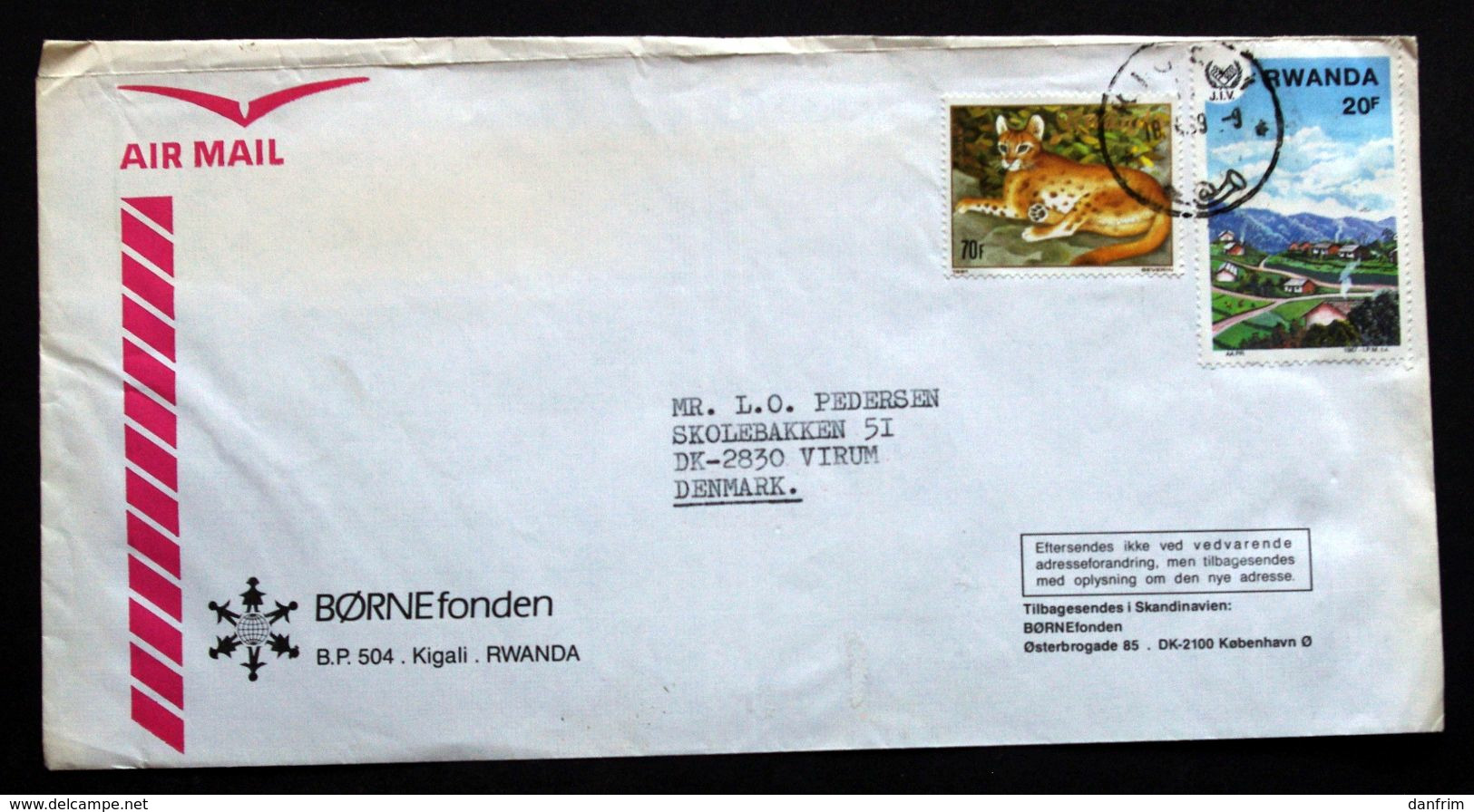 Rwanda Air Mail Cover Children's Foundation  Sent To Denmark  ( Lot 2033 ) - Autres & Non Classés