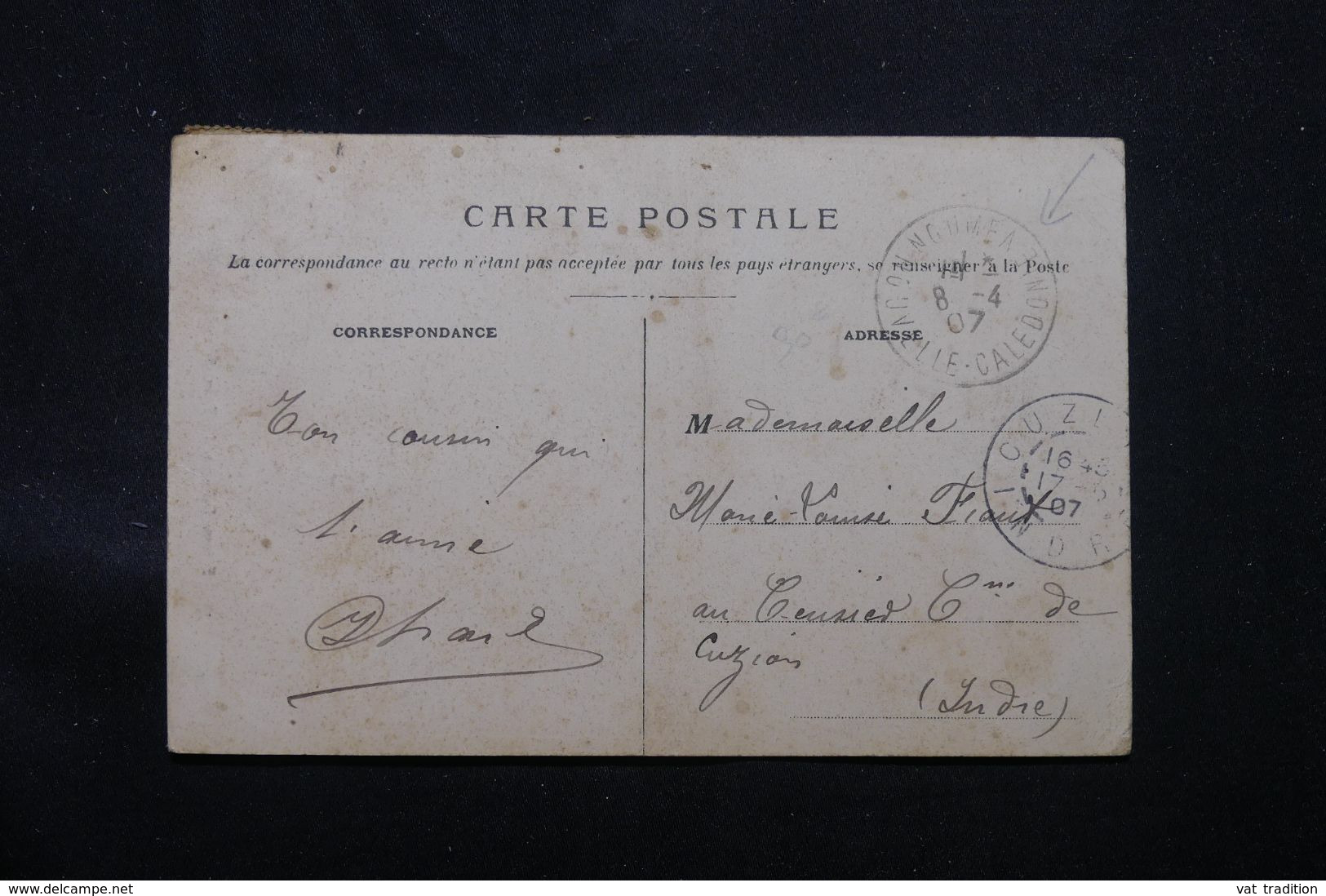 NOUVELLE CALÉDONIE - Affranchissement Type Groupe De Nouméa Sur Carte Postale En 1907 Pour La France - L 68728 - Cartas & Documentos