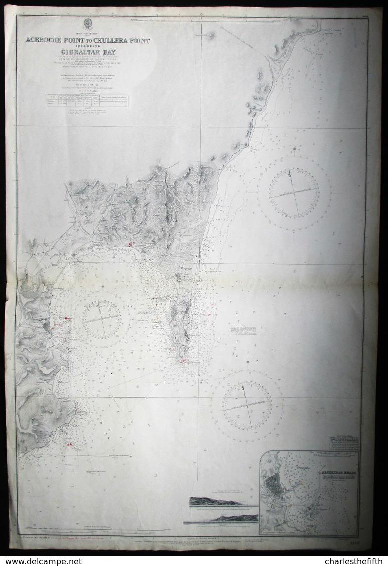 LARGE CHART ** GIBRALTAR FROM A SURVEY BY CAPTAIN P. ALDRICH AND OFFICERS OF H.M.S. SYLVIA 1885 ** With Corrections - Zeekaarten