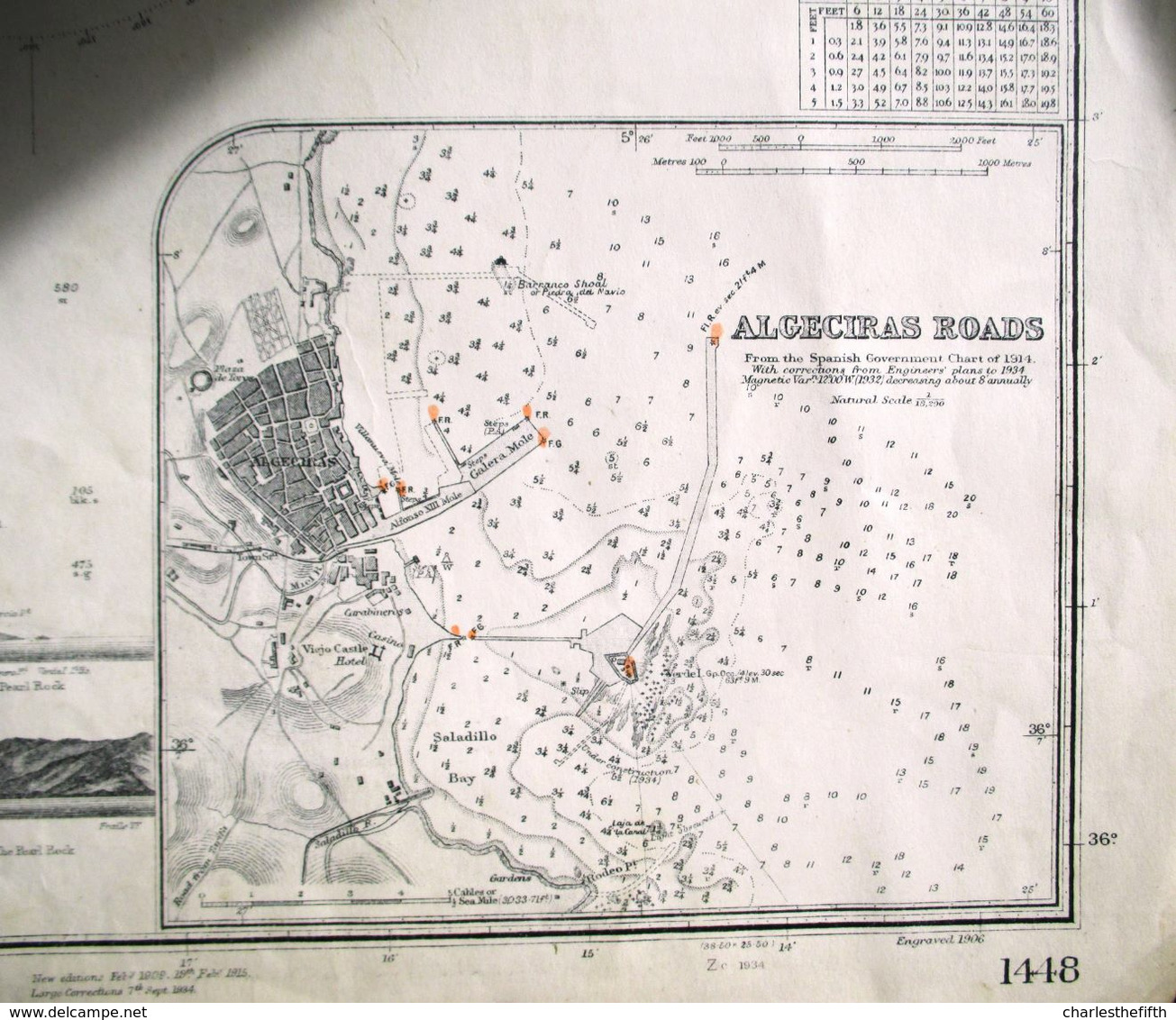 LARGE CHART ** GIBRALTAR FROM A SURVEY BY CAPTAIN P. ALDRICH AND OFFICERS OF H.M.S. SYLVIA 1885 ** with corrections