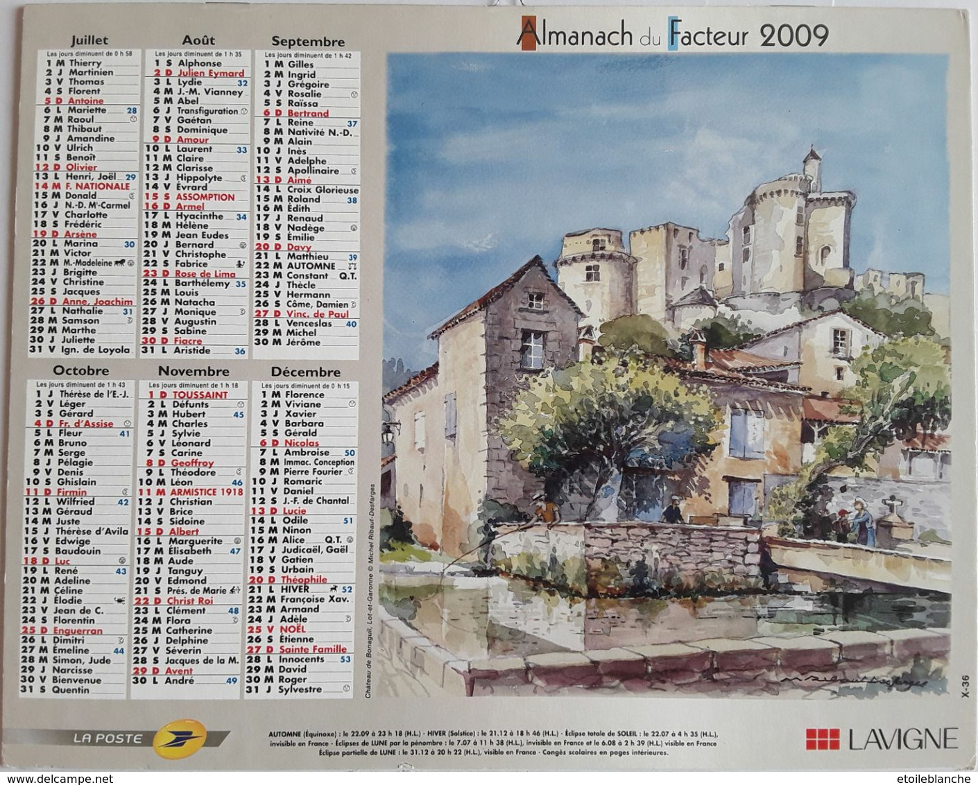 Calendrier La Poste, Peintures Ribaut Desfarges, Marais Poitevin, Chateau De Bonaguil - Grossformat : 2001-...