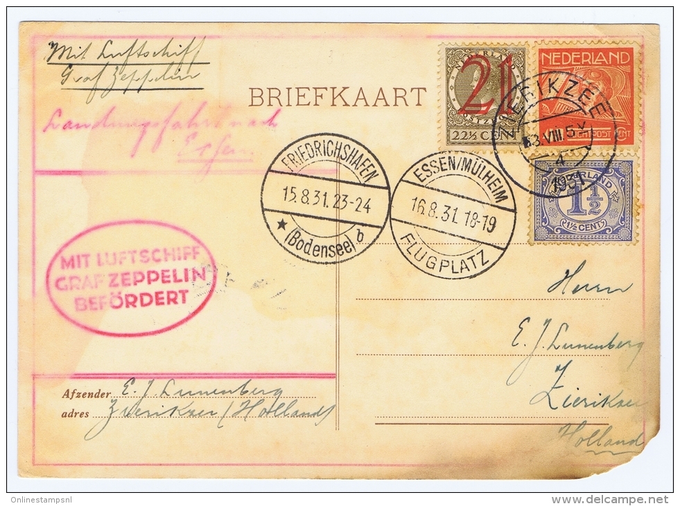 1931 Graf Zeppelin Flight Zierikzee - Friedrichshafen To Zierikzee BPP Certificate Henk Vleeming, Sieger 121D - Poste Aérienne