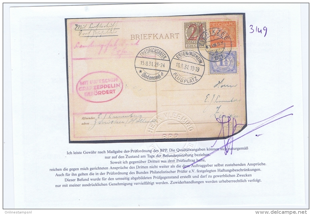 1931 Graf Zeppelin Flight Zierikzee - Friedrichshafen To Zierikzee BPP Certificate Henk Vleeming, Sieger 121D - Luchtpost