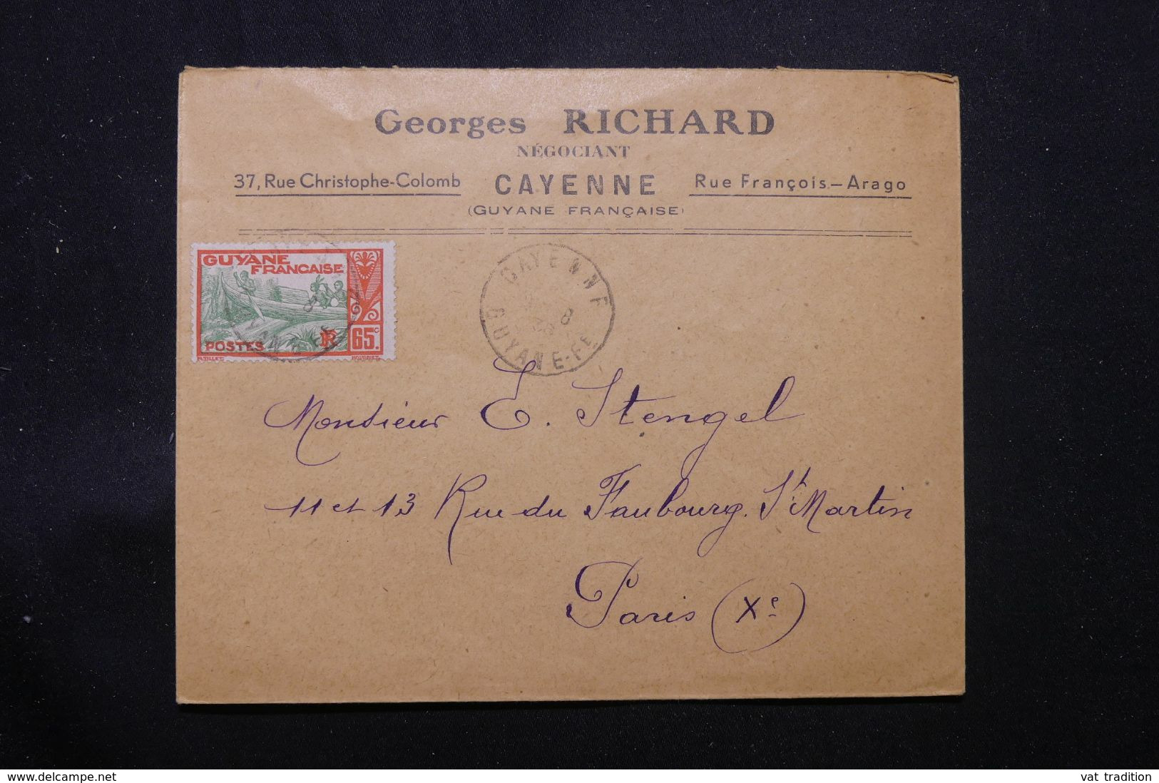 GUYANE.- Enveloppe Commerciale De Cayenne Pour Paris En 1938 - L 68759 - Cartas & Documentos