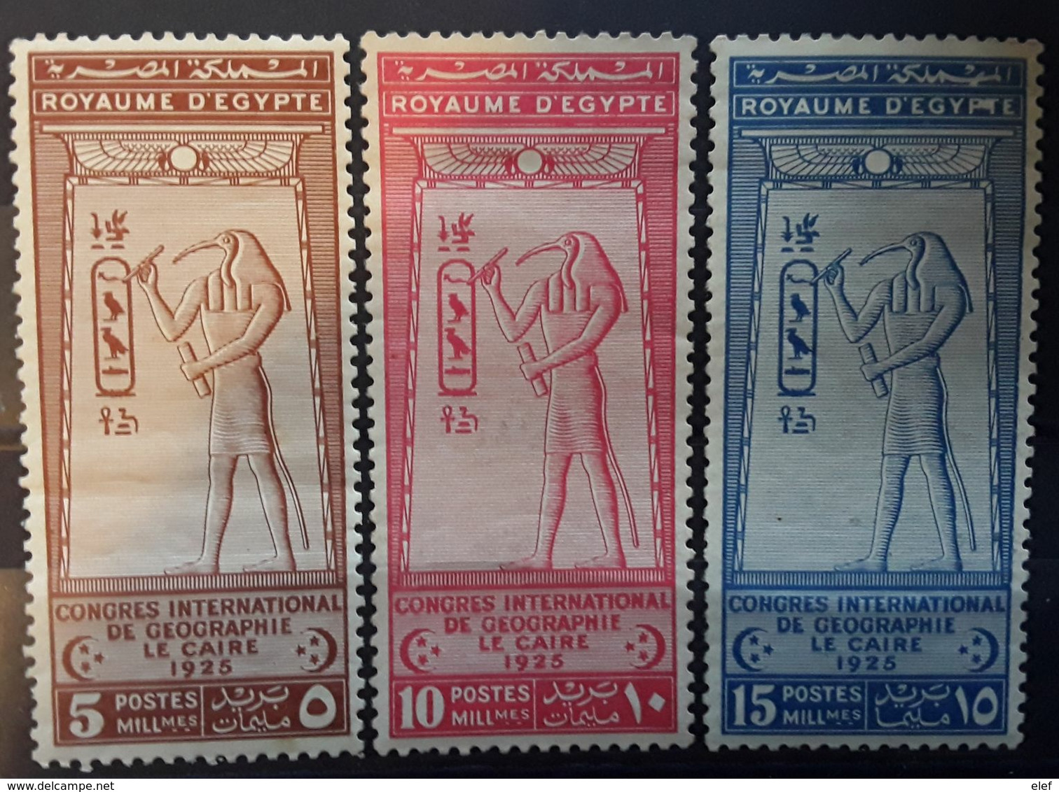 EGYPT EGYPTE, 1925  Congres International De Géographie Le Caire, Dieu Thot ,Série  Yvert 94  /  96 Neuve * MH, Tb - Unused Stamps