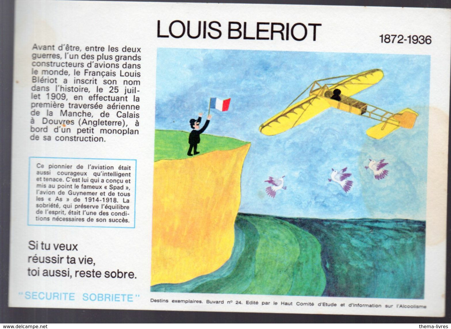 (aviation ) Buvard Du Comité Antialcoolique:n°24: LOUIS BLERIOT  (M0639) - Transporte