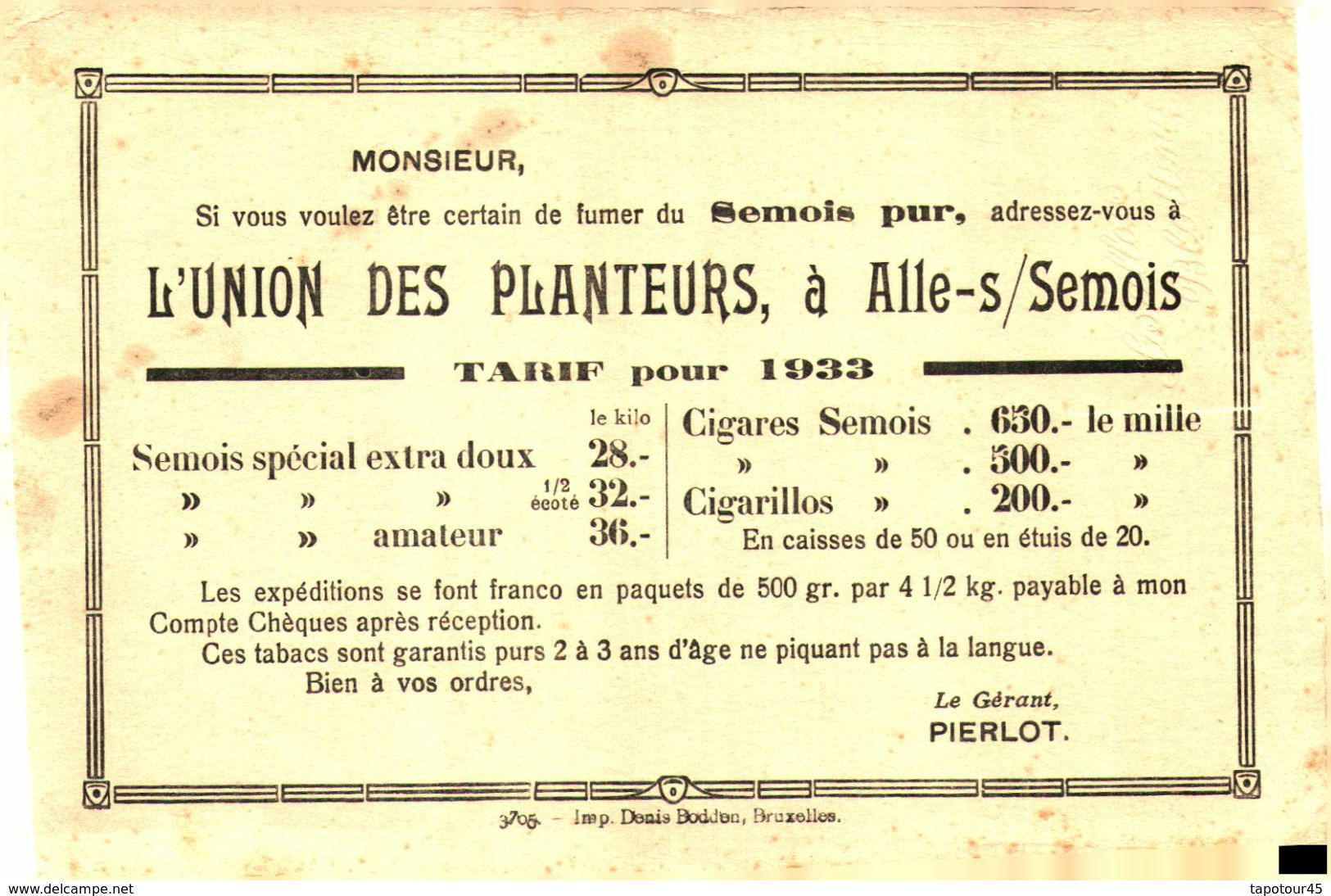 T S/Papeterie Tabac Cigares "Semois" (Format 21 X 14) (N= 1) - Tabac & Cigarettes